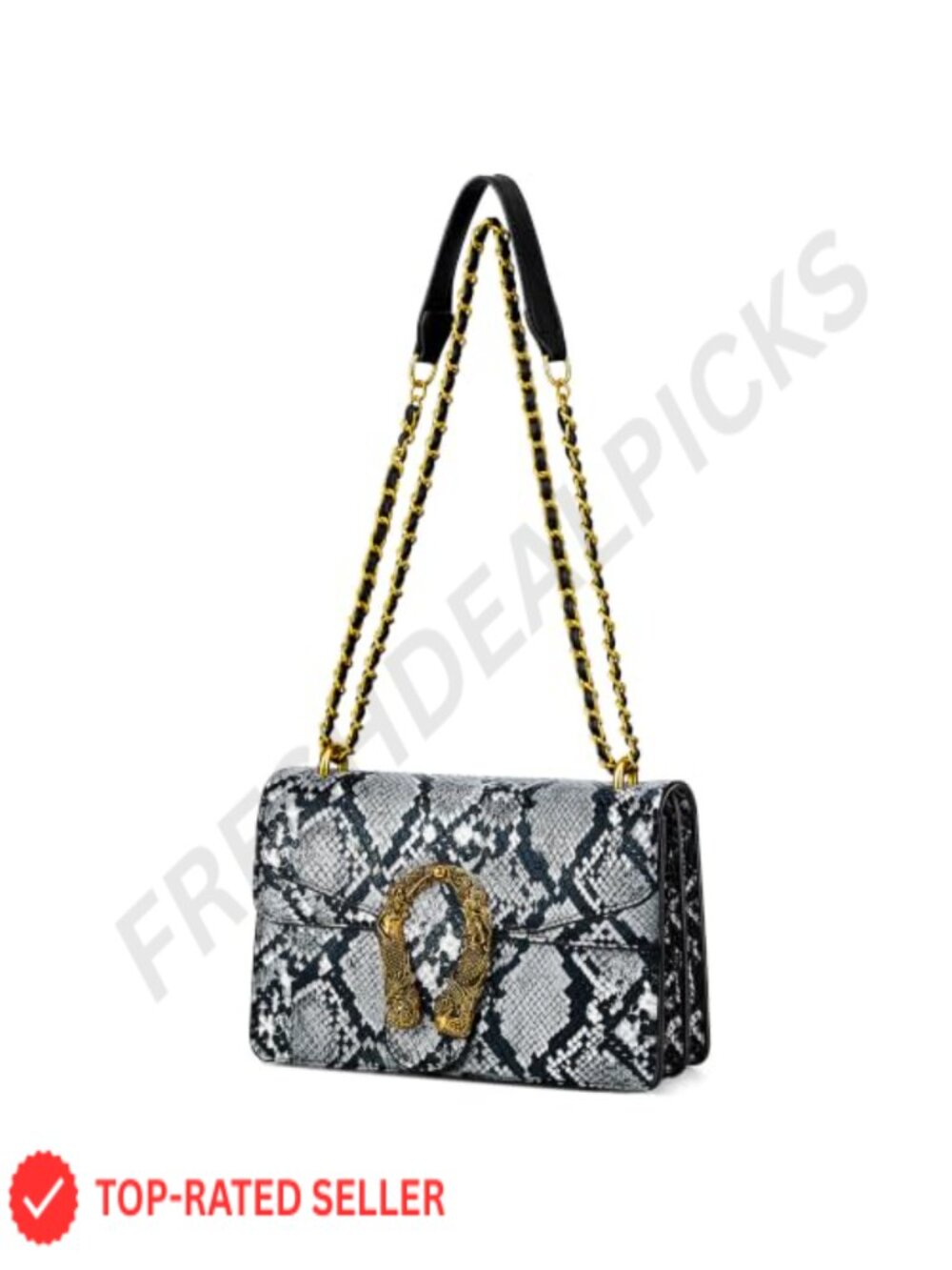 Women's Snake Print PU Leather Crossbody Bag with Chain Strap